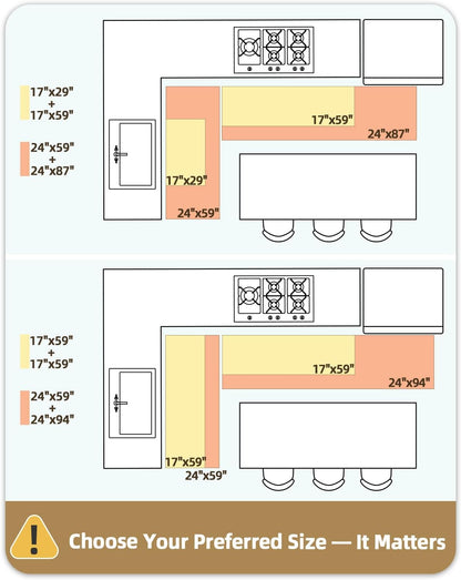 Color G Kitchen Rugs, Kitchen Rug Set 2 Piece Kitchen Runner Rug Kitchen Floor Mat, Cushioned anti Fatigue Kitchen Mat Non Skid Waterproof Comfort Standing Kitchen Rug, 17"X29"+17"X59", Grey