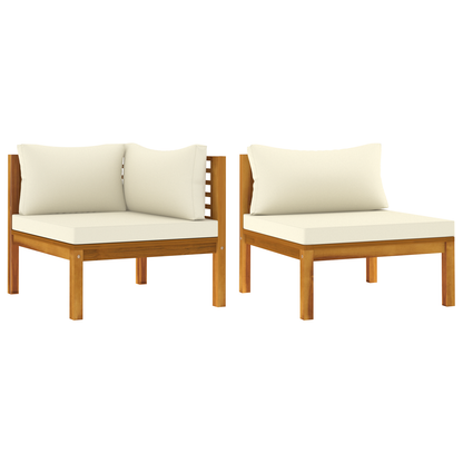 vidaXL 2 Piece Sofa Set with Cream White Cushions Solid Acacia Wood