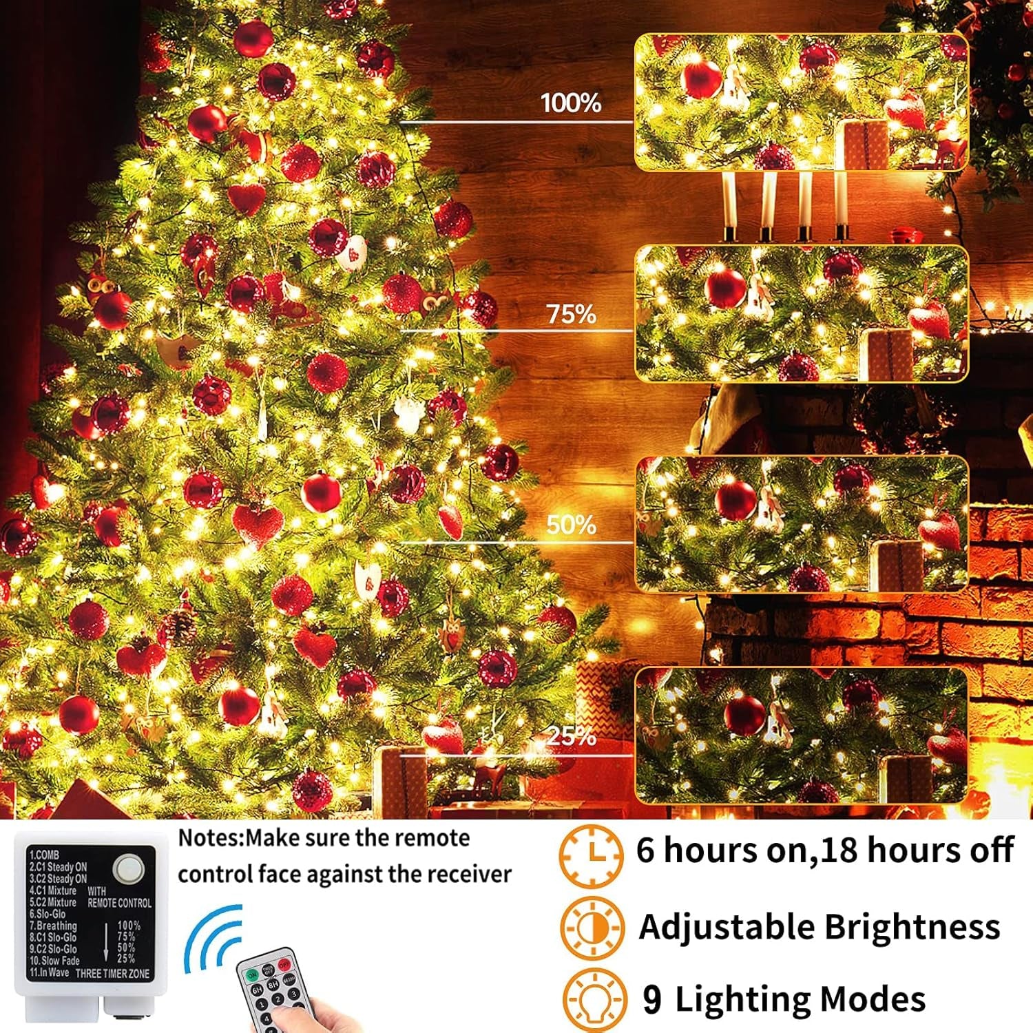 Haili 108FT Color Changing Christmas Lights, 300 LED Christmas Lights Outdoor, UL Certified 9 Lighting Modes for House Christmas Decoration, Christmas Tree Lights with Timer Remote