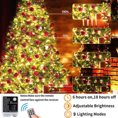 Haili 108FT Color Changing Christmas Lights, 300 LED Christmas Lights Outdoor, UL Certified 9 Lighting Modes for House Christmas Decoration, Christmas Tree Lights with Timer Remote