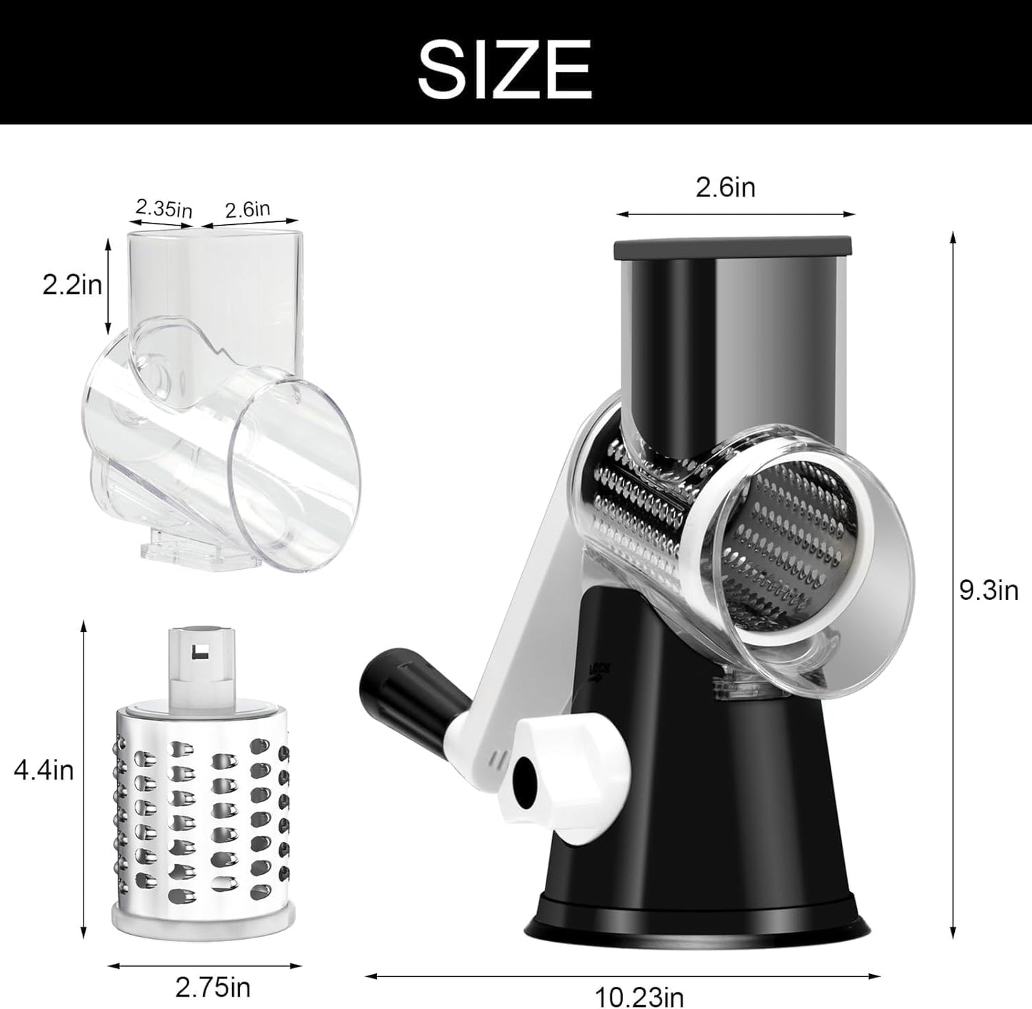 Rotary Cheese Grater Cheese Shredder -  Kitchen Manual Cheese Grater with Handle Vegetable Slicer Nuts Grinder 3 Replaceable Drum Blades and Strong Suction Base Free Cleaning Brush