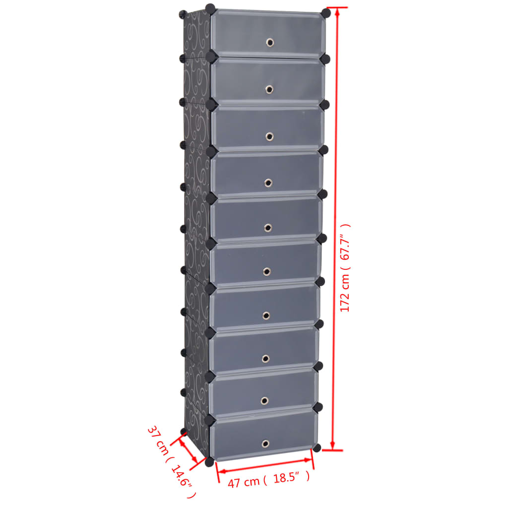 vidaXL Interlocking Shoe Organizer White/Black Cabinet Shelf 10 Compartments