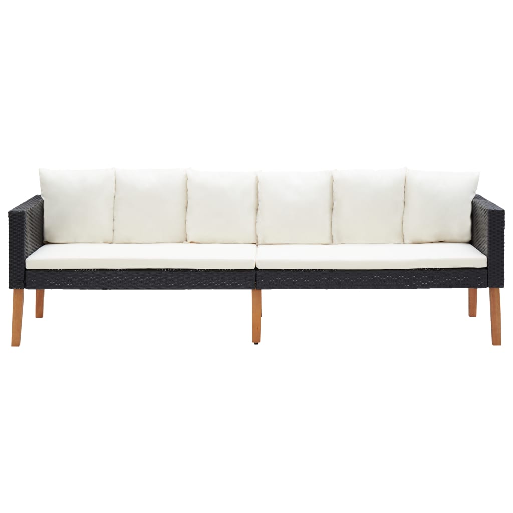vidaXL 3-Seater Patio Sofa with Cushions Poly Rattan Black