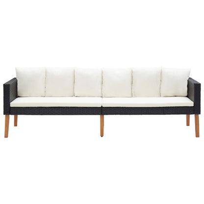 vidaXL 3-Seater Patio Sofa with Cushions Poly Rattan Black