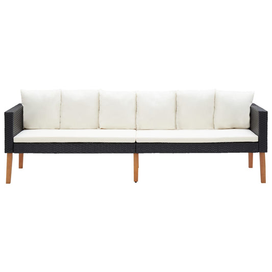 vidaXL 3-Seater Patio Sofa with Cushions Poly Rattan Black