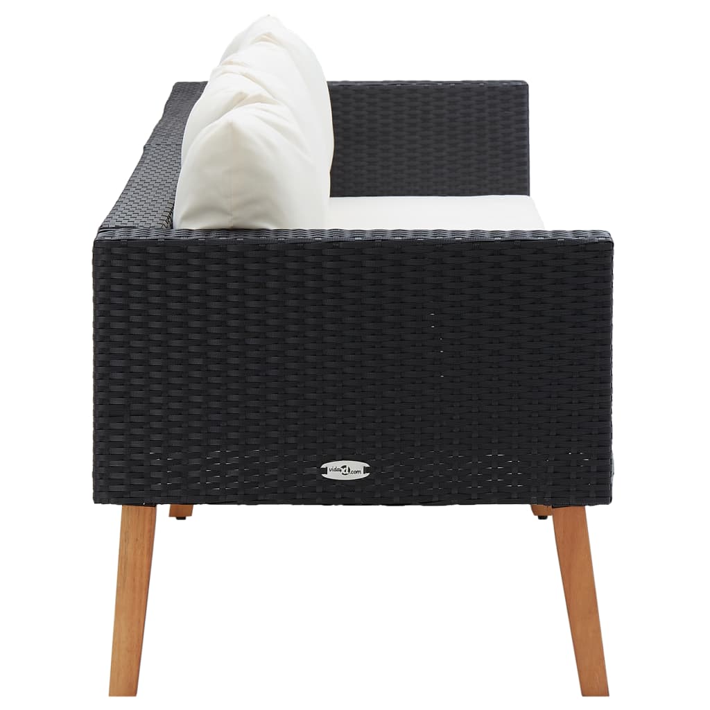 vidaXL 3-Seater Patio Sofa with Cushions Poly Rattan Black