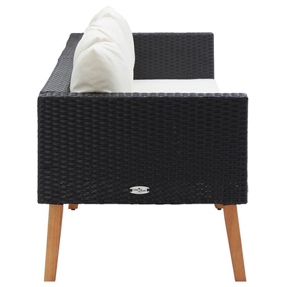 vidaXL 3-Seater Patio Sofa with Cushions Poly Rattan Black