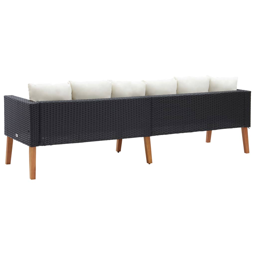 vidaXL 3-Seater Patio Sofa with Cushions Poly Rattan Black
