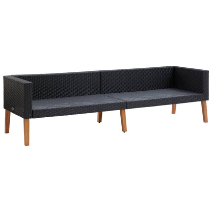 vidaXL 3-Seater Patio Sofa with Cushions Poly Rattan Black