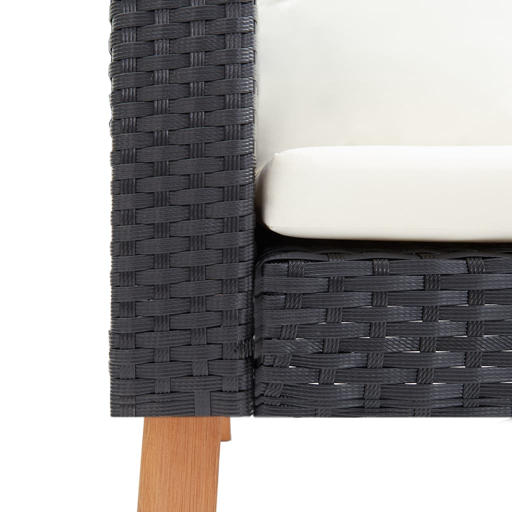 vidaXL 3-Seater Patio Sofa with Cushions Poly Rattan Black