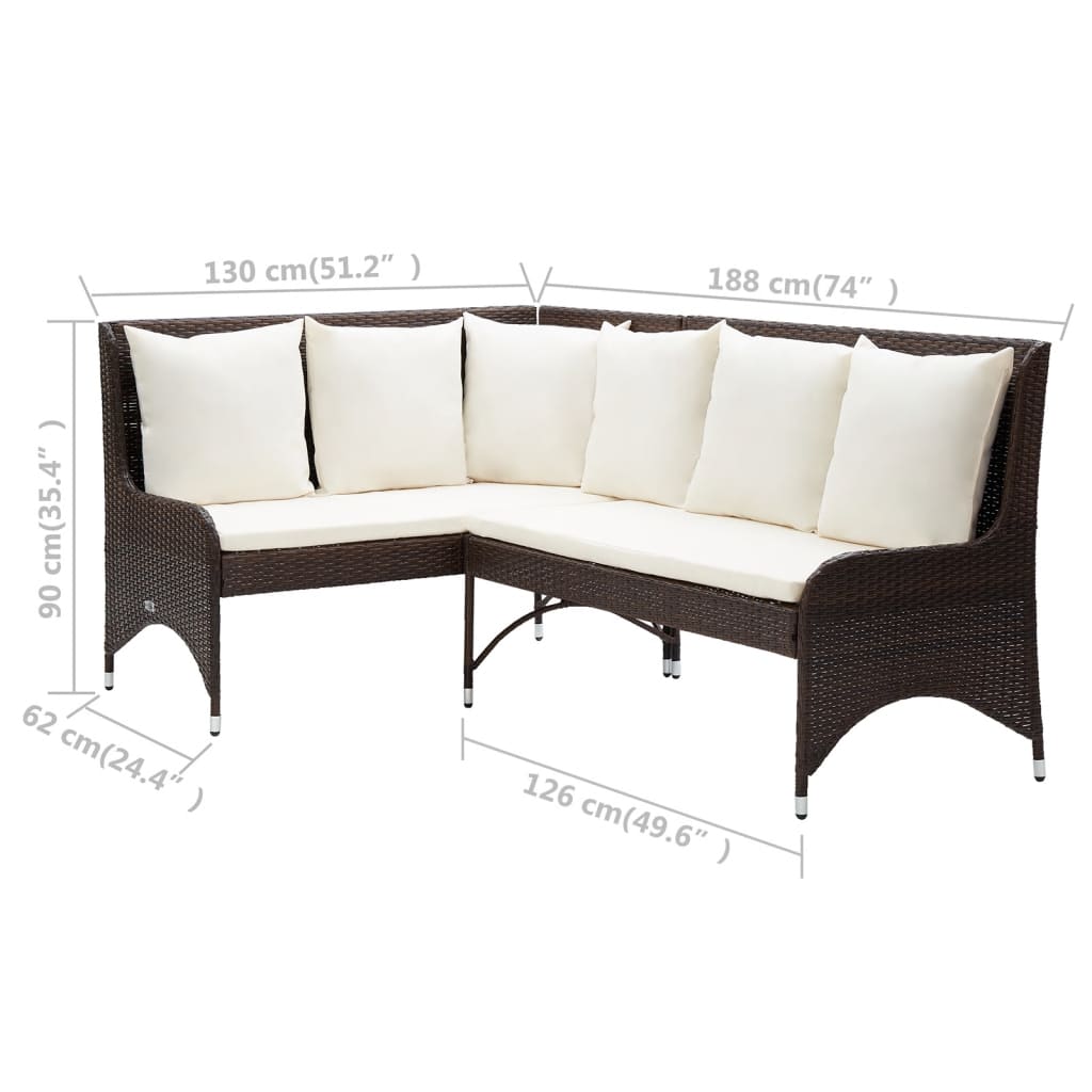 vidaXL Corner Sofa Outdoor Sectional Sofa Set with Cushions 2 Piece PE Rattan