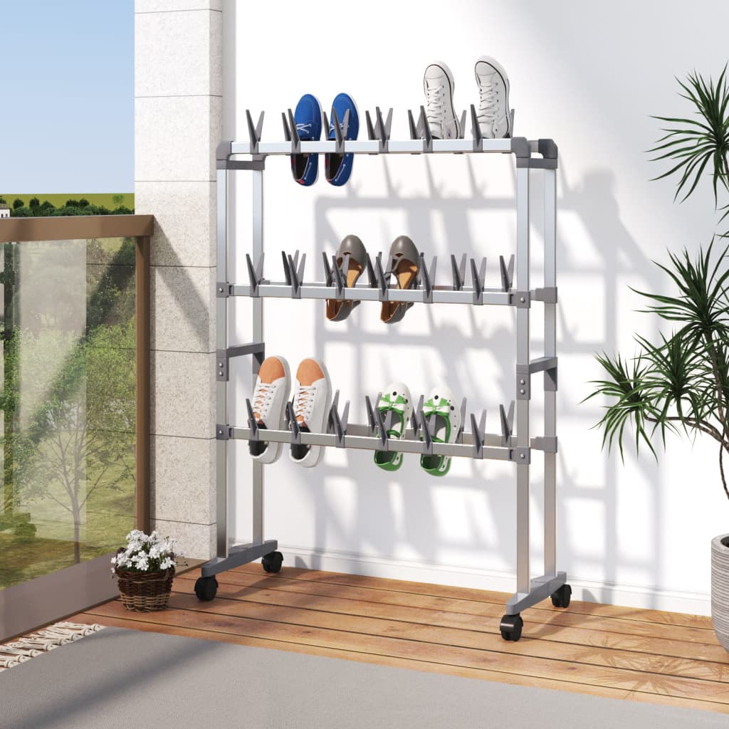 vidaXL Shoe Rack with Wheels Silver 26"x10.6"x39.4"