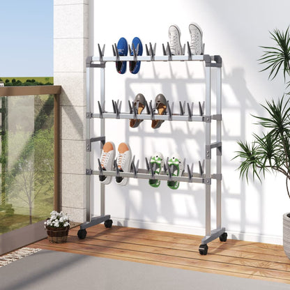 vidaXL Shoe Rack with Wheels Silver 26"x10.6"x39.4"