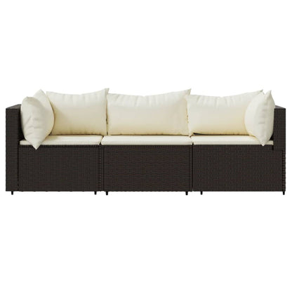 vidaXL 3 Piece Patio Lounge Set with Cushions Brown Poly Rattan