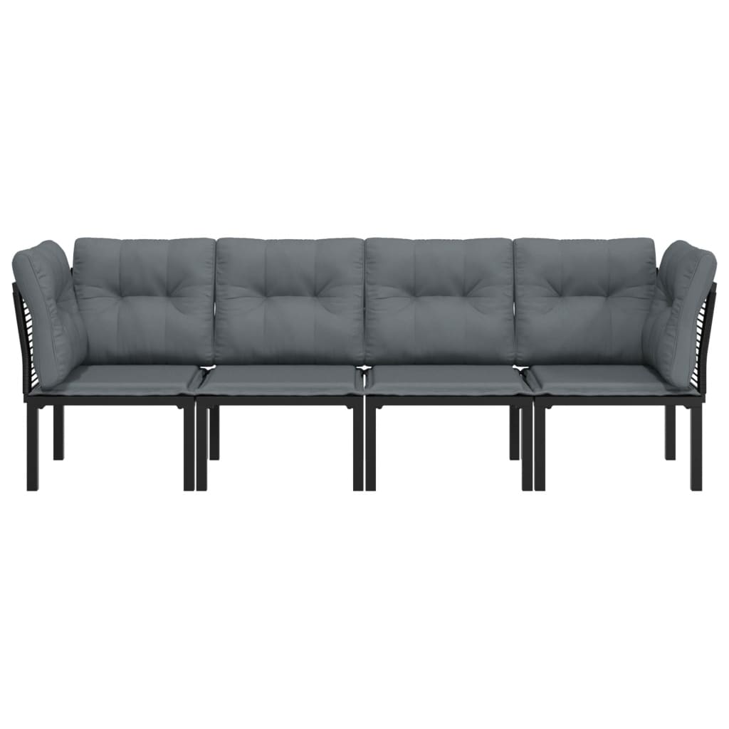 vidaXL 4 Piece Patio Lounge Set Black and Gray Poly Rattan