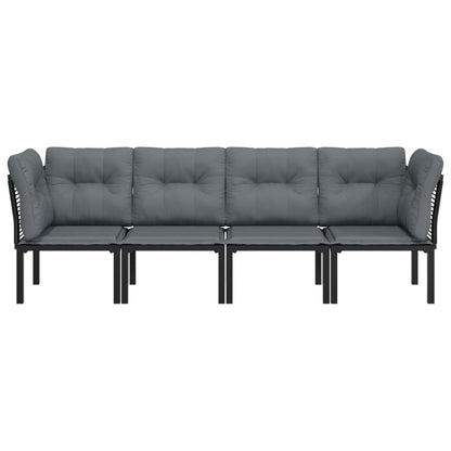 vidaXL 4 Piece Patio Lounge Set Black and Gray Poly Rattan