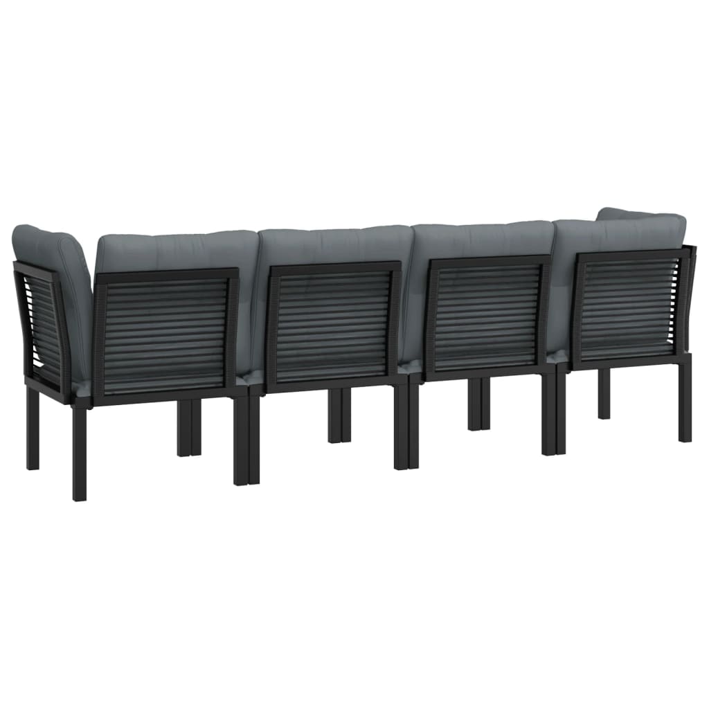 vidaXL 4 Piece Patio Lounge Set Black and Gray Poly Rattan