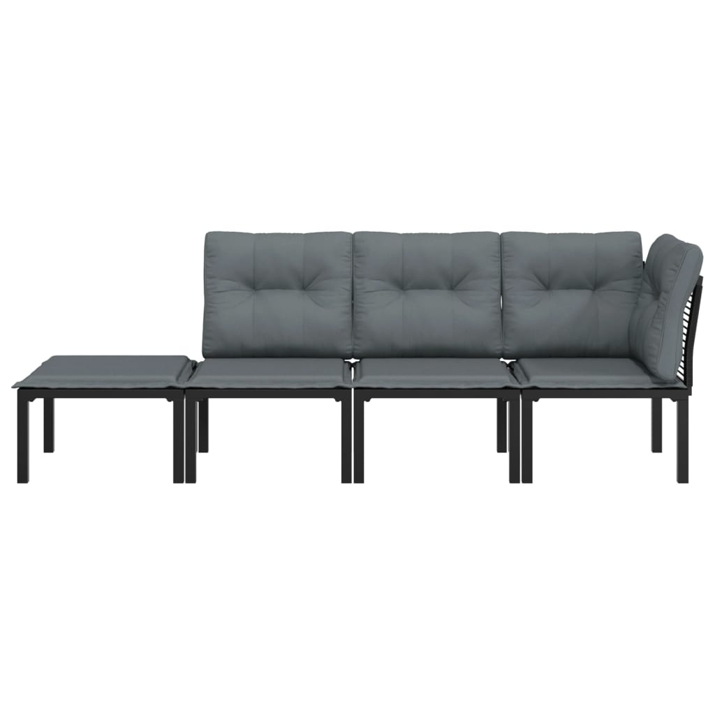 vidaXL 4 Piece Patio Lounge Set Black and Gray Poly Rattan