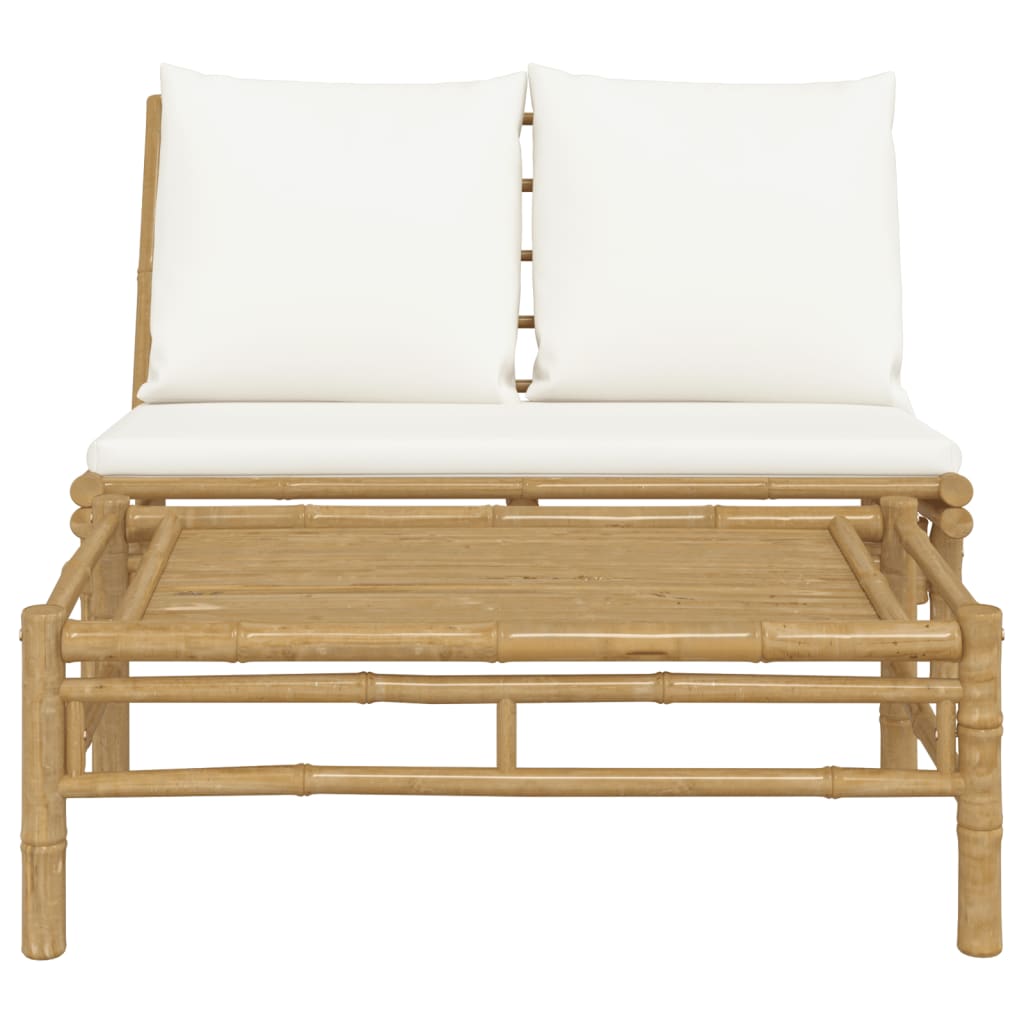 vidaXL 2 Piece Patio Lounge Set with Cream White Cushions Bamboo