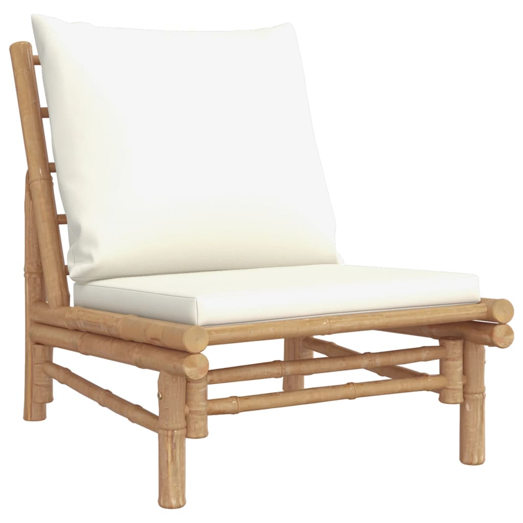 vidaXL Patio Chairs 2 pcs with Cream White Cushions Bamboo