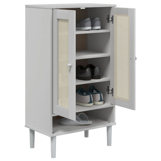vidaXL Shoe Cabinet Accent Storage Organizer SENJA Rattan Look Solid Wood