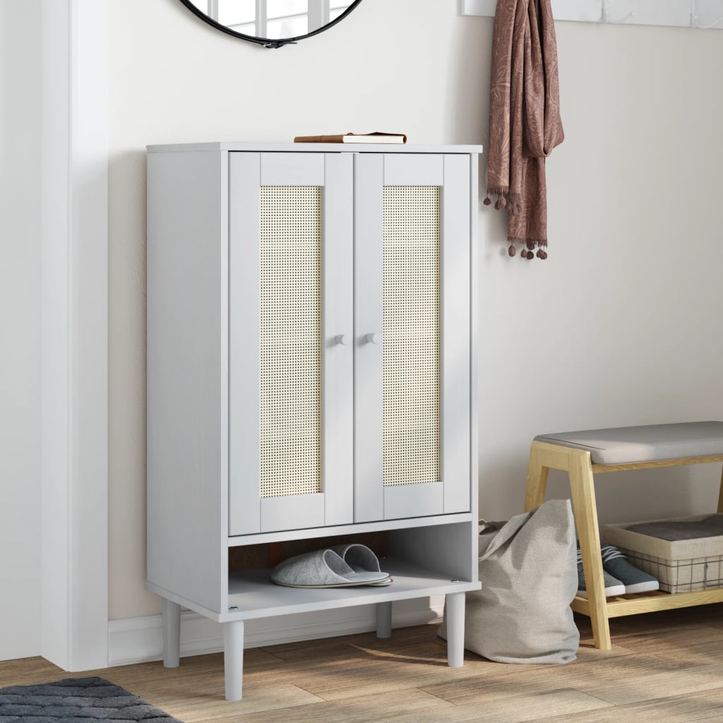vidaXL Shoe Cabinet Accent Storage Organizer SENJA Rattan Look Solid Wood