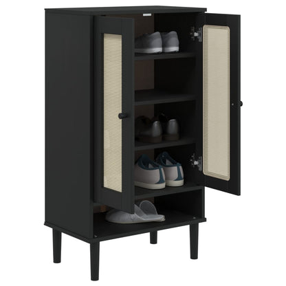 vidaXL Shoe Cabinet Accent Storage Organizer SENJA Rattan Look Solid Wood