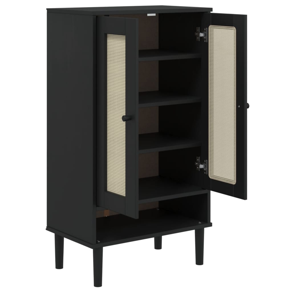 vidaXL Shoe Cabinet Accent Storage Organizer SENJA Rattan Look Solid Wood