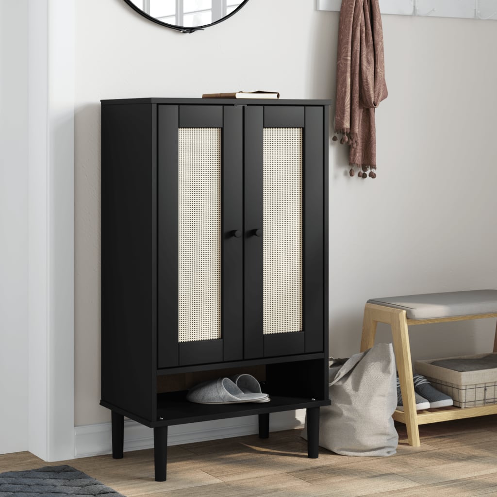 vidaXL Shoe Cabinet Accent Storage Organizer SENJA Rattan Look Solid Wood
