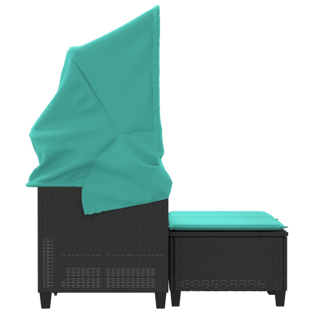 vidaXL Patio Sofa 2-Seater with Canopy and Stools Poly Rattan Brown/Gray/Black