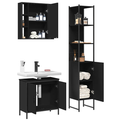 vidaXL 3 Piece Bathroom Cabinet Set Black Engineered Wood