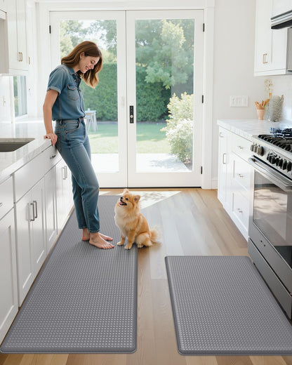 Color G Kitchen Rugs, Kitchen Rug Set 2 Piece Kitchen Runner Rug Kitchen Floor Mat, Cushioned anti Fatigue Kitchen Mat Non Skid Waterproof Comfort Standing Kitchen Rug, 17"X29"+17"X59", Grey