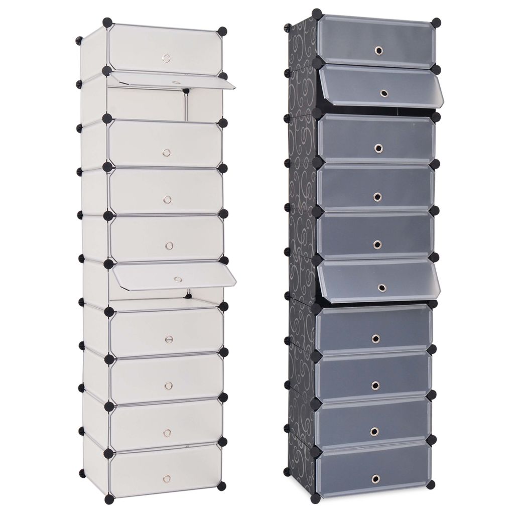 vidaXL Interlocking Shoe Organizer White/Black Cabinet Shelf 10 Compartments