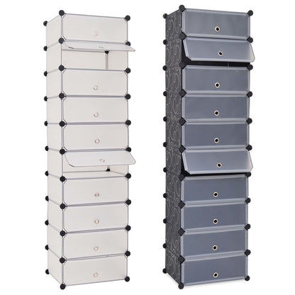 vidaXL Interlocking Shoe Organizer White/Black Cabinet Shelf 10 Compartments