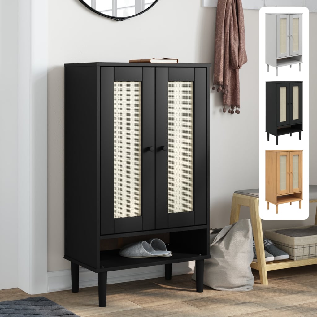 vidaXL Shoe Cabinet Accent Storage Organizer SENJA Rattan Look Solid Wood